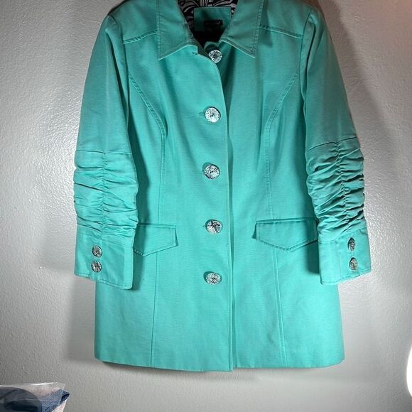 Anthracite Women’s Fully Lined Lightweight Coat w/Snakeskin Buttons. Turquoise. - Picture 1 of 12